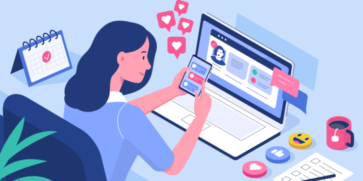 Woman working remotely using digital technology