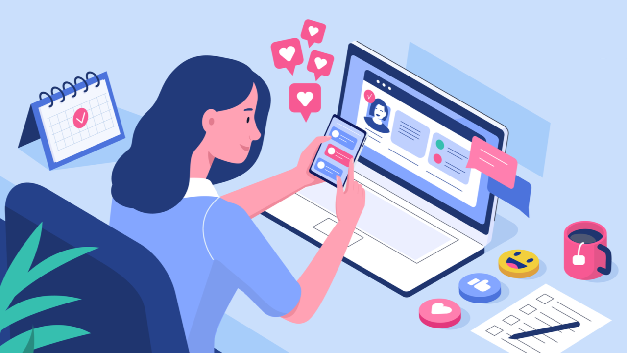Woman working remotely using digital technology