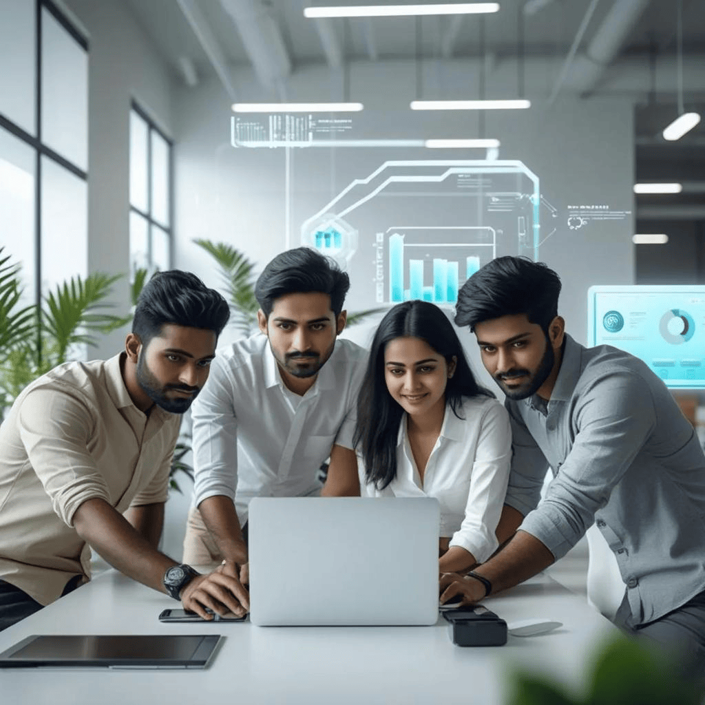 Professional team working on digital strategy and innovation
